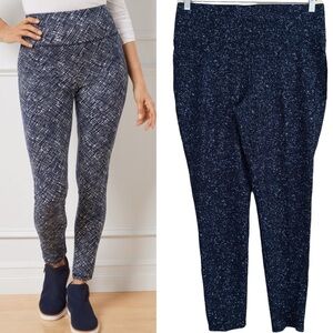 Slim Factor By Investments NWT Navy Abstract Plaid Pull On Stretch Legging Large